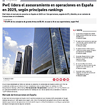 PwC lidera el asesoramiento en operaciones en Espa�a en 2025, seg�n principales rankings